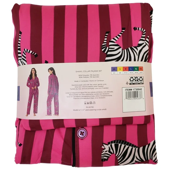 Room Service Pajama Set Women Pink (Pink Zebra Stripe) Shawl Collar NWT🦓 - Picture 3 of 3
